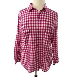 Gap Preppy Fushia/White Gingham Button-up Shirt with Front Pockets, Size XL